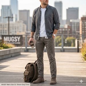 MUGSY Browns Denim Cotton Straight Leg Pants Jeans Trousers  Mens Size 32